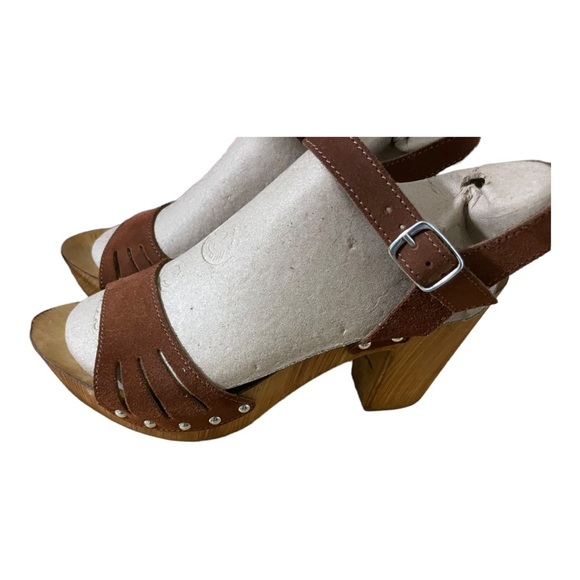 Charles David womens upper leather wood platform heels ankle strap sandals 10.5 - Picture 7 of 12